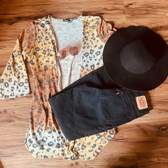 Brown, Cream, Yellow Animal Print Ombré Cardigan Size XL Cheetah Leopard - Picture 1 of 9